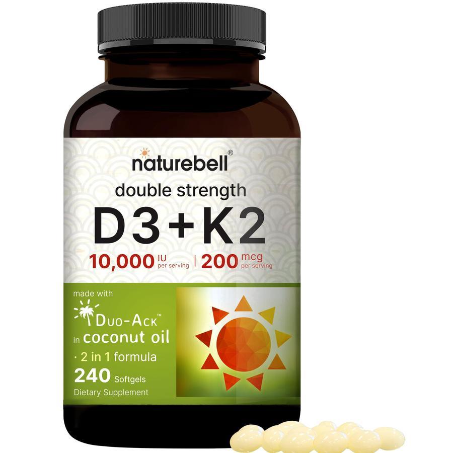 Naturebell Double Strength D3+K2 D 3 K 2 240 Softgels Softgel Original