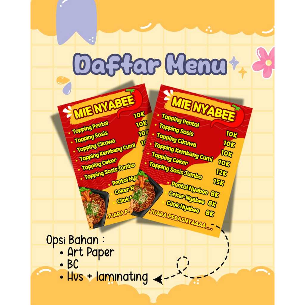 daftar menu/cetak daftar menu