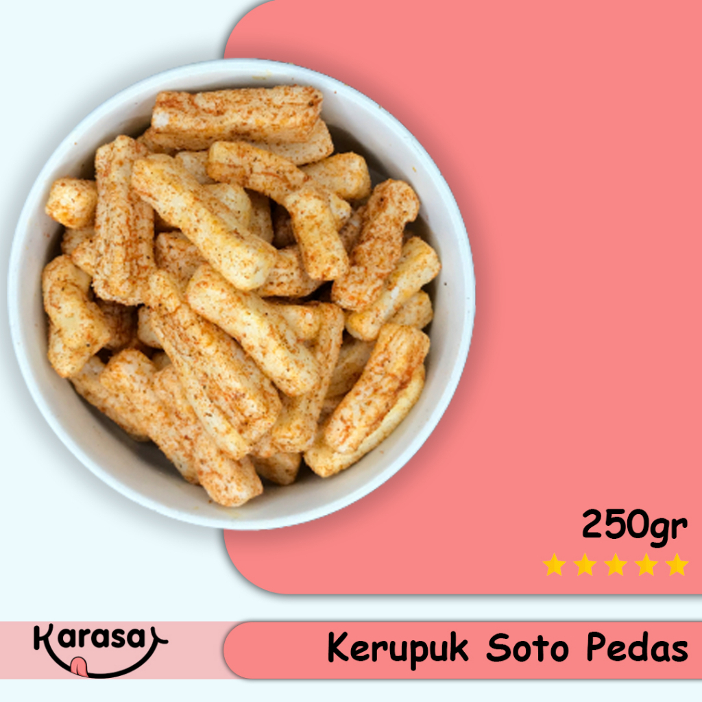 

Kerupuk Soto Pedas Gurih Asin 250gr - Snack Pedas - Karasa