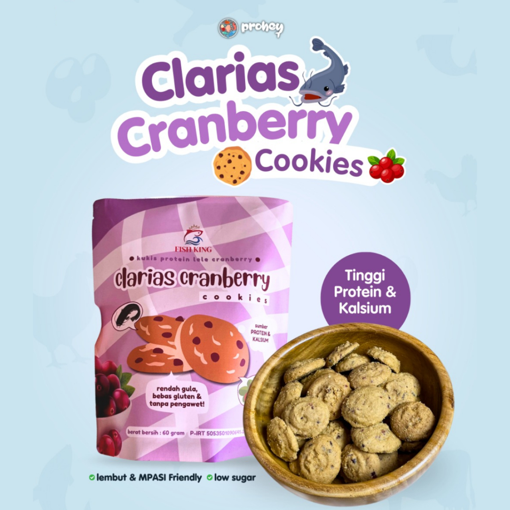 

Prohey Bites - Clarias Cranberry Cookies - Kukis Protein Lele Cranberry
