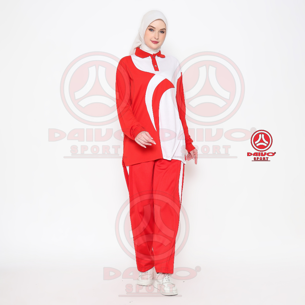 Setelan Baju Senam Wanita / Setelan Baju Senam Merah Putih / Setelan Baju Olahraga Pria dan Wanita