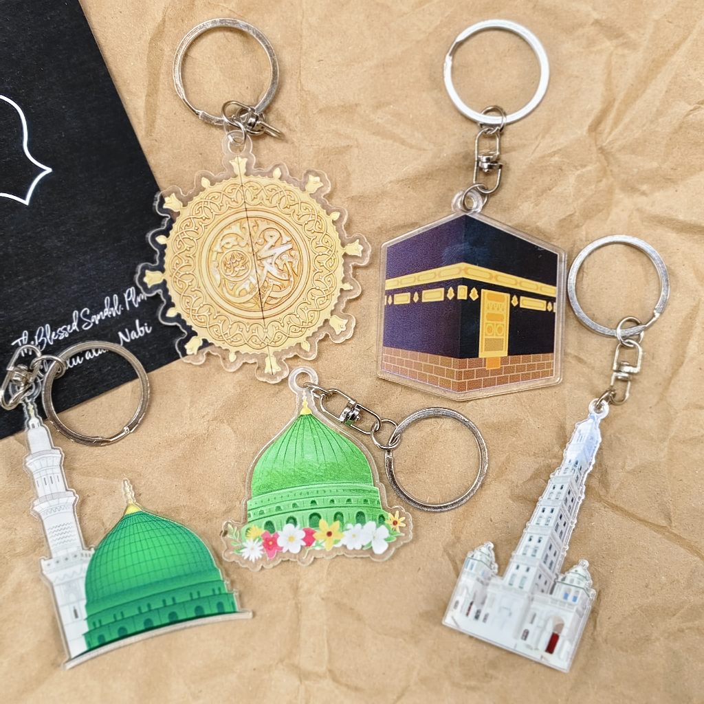 Gantungan Kunci Keychain Ganci Akrilik 3mm Print UV Terompah Capal Nabawi Kabah Mekah Madinah Nabi R
