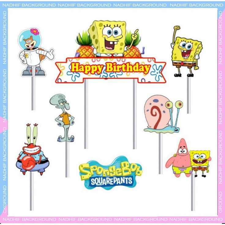 

Toper Murah Karakter SPONGEBOB Hiasan Kue Ulang Tahun Decorasi Cake Happy Birthday