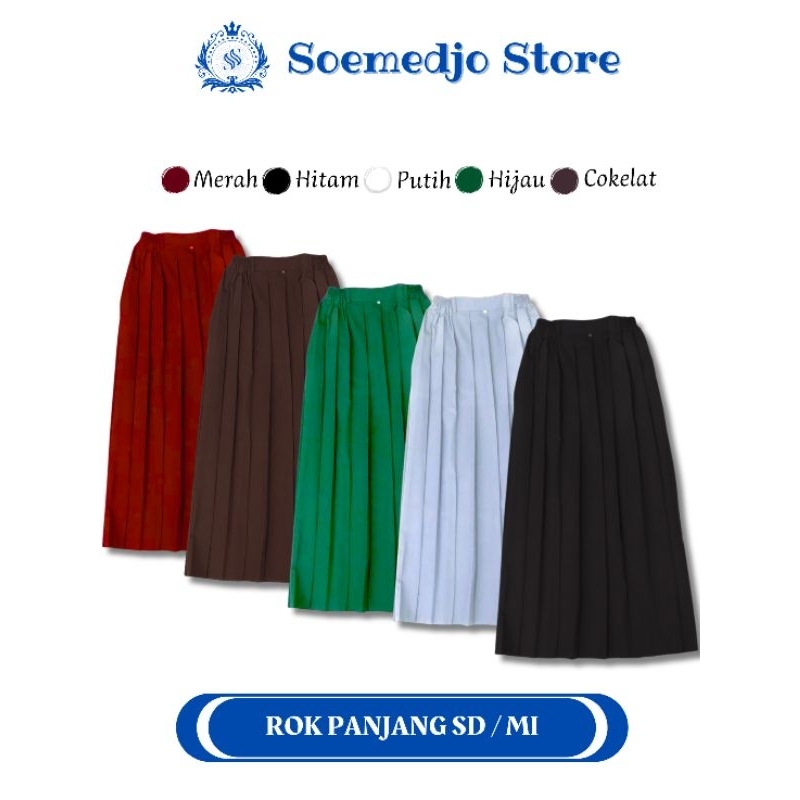 Rok Panjang SD MI Rok Rempel Panjang Merah Putih Hijau Hitam Coklat Rok Rempel Sekolah Rok Lipit Ser
