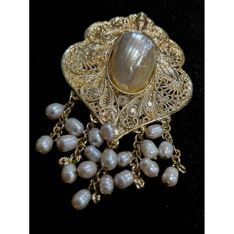 Ranting Medium Brooch - Bros Kebaya | Bros Etnik | Bros Tembaga Lapis Emas