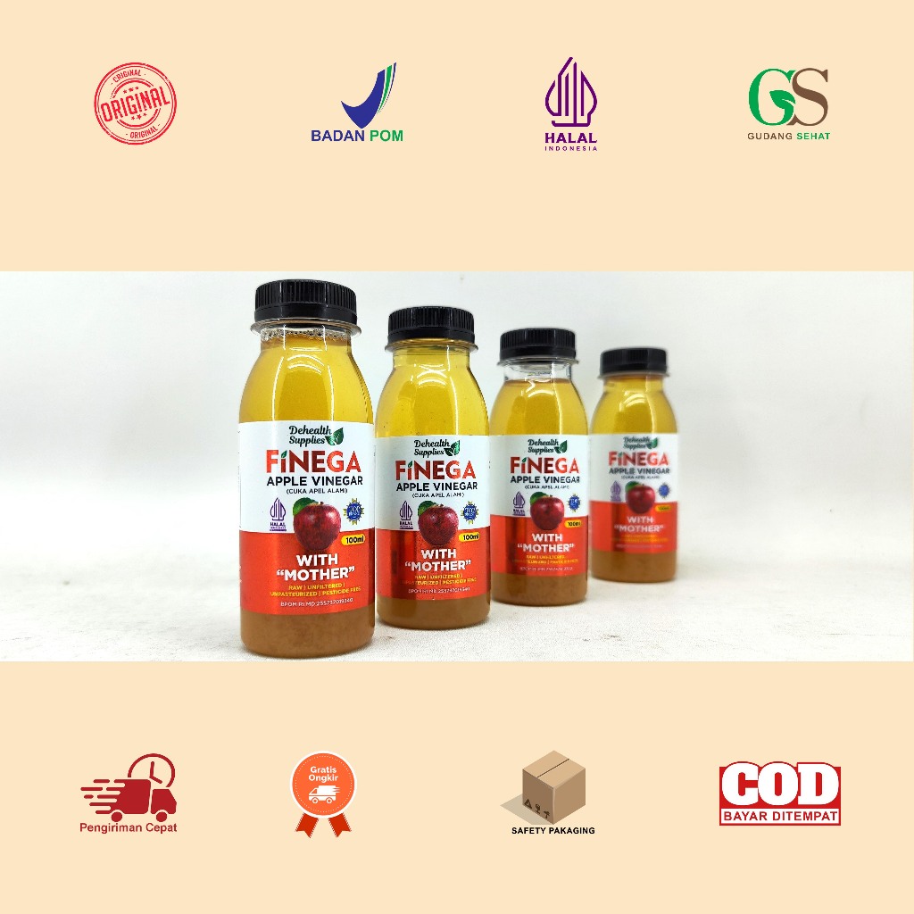 

Manado FINEGA Apple Vinegar With Mother Isi 100 ML Botol Plastik - CUKA APEL - Raw/Unfiltered/Unpasteurized/Pesticide Free