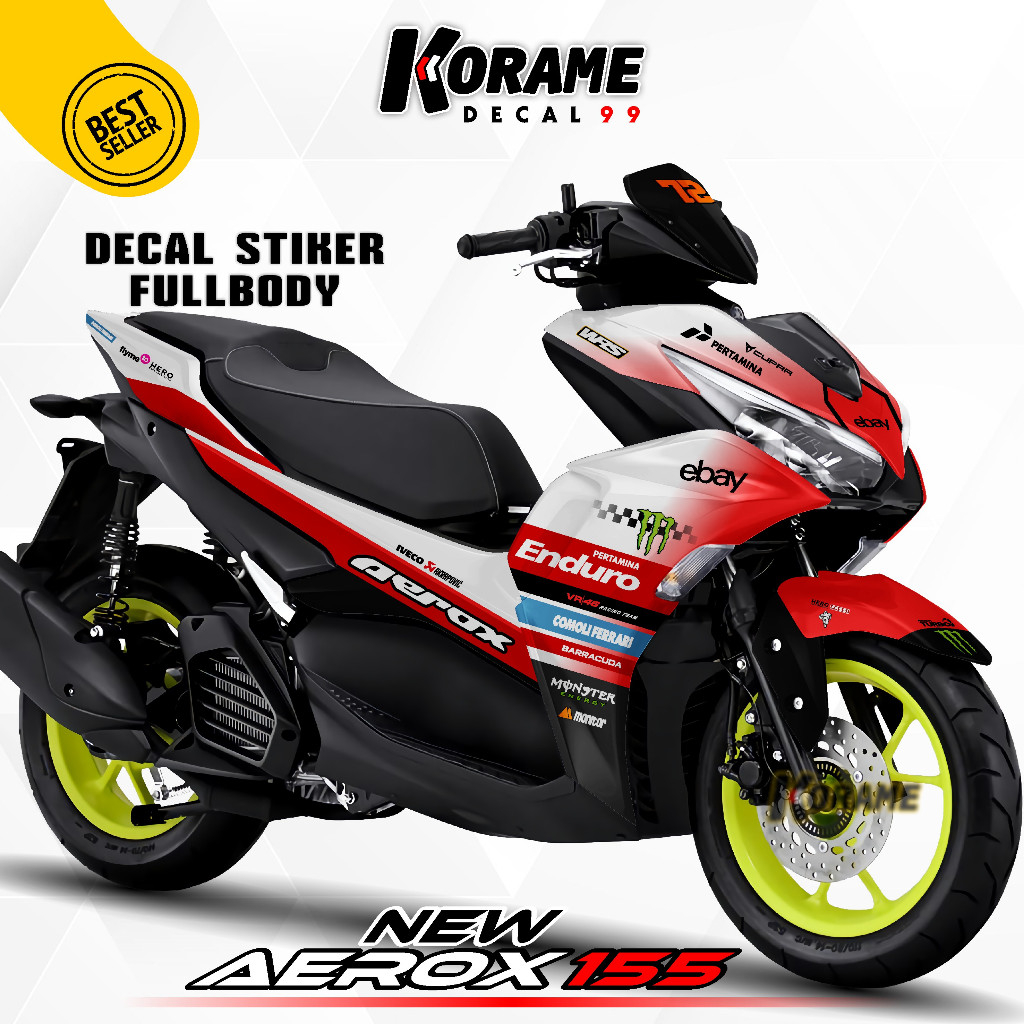 Decal Stiker New Aerox 155 - EBAY Putih Merah Full body
