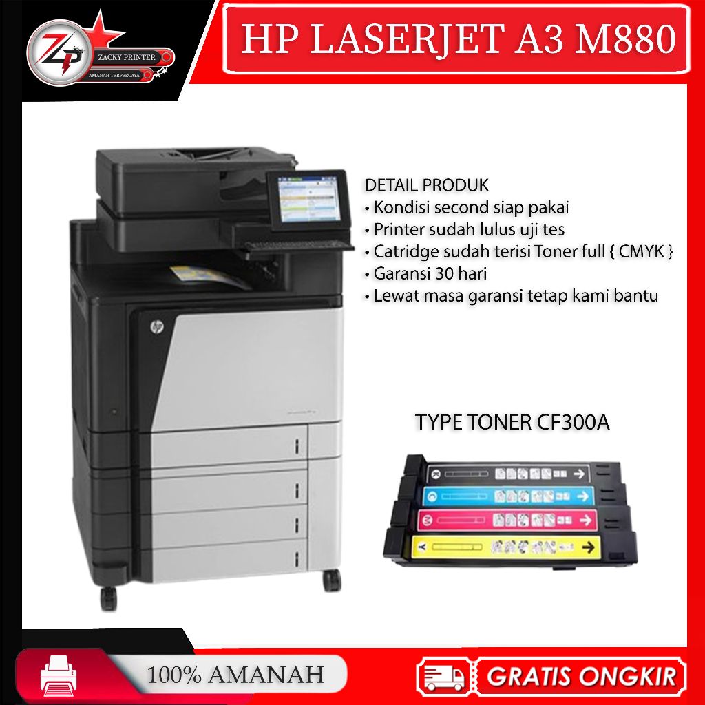 Printer A3 hp LaserJet enterprise m880 multifungsi color Siap pakai