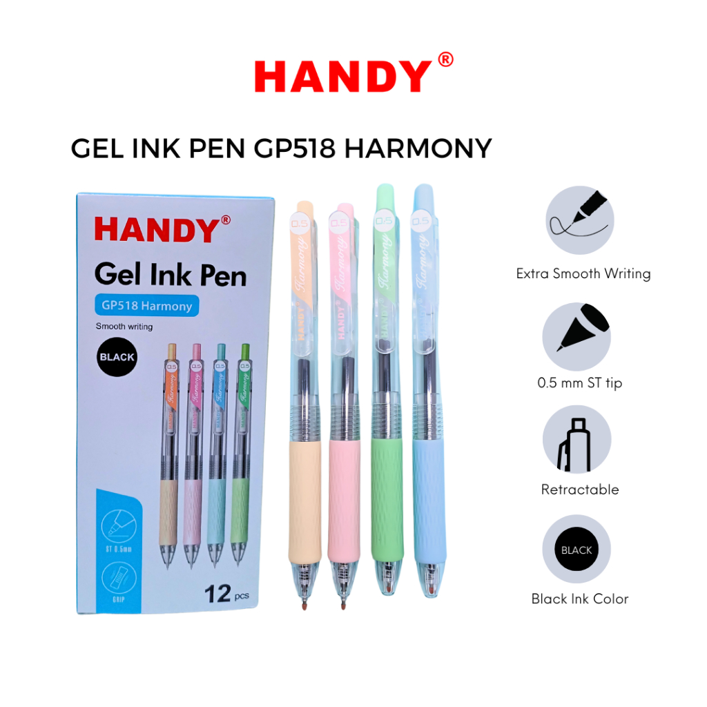 

Handy Gel Pen Pulpen Pena GP518 Harmony 0.5mm 1 Pack Isi 12 Pcs