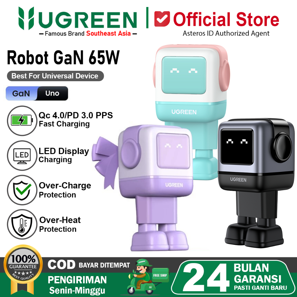 UGREEN Wall Charger Adapter USB Type C USB A Nexode Robot PD Fast Charging 65W