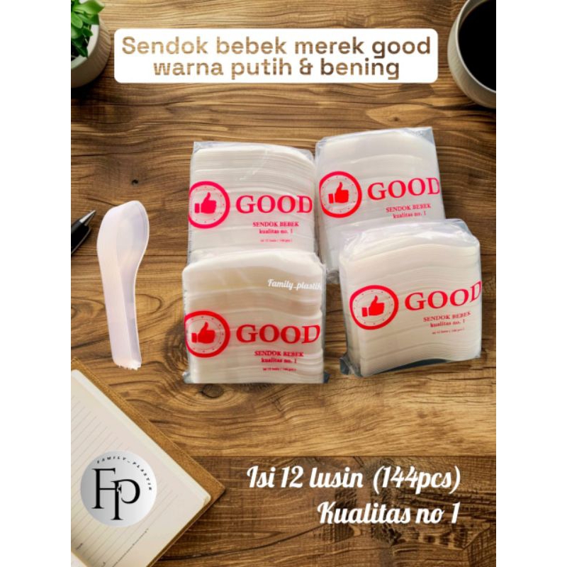 sendok bebek plastik 1pack 12 lusin (144pcs) sendok bebek bening dan putih