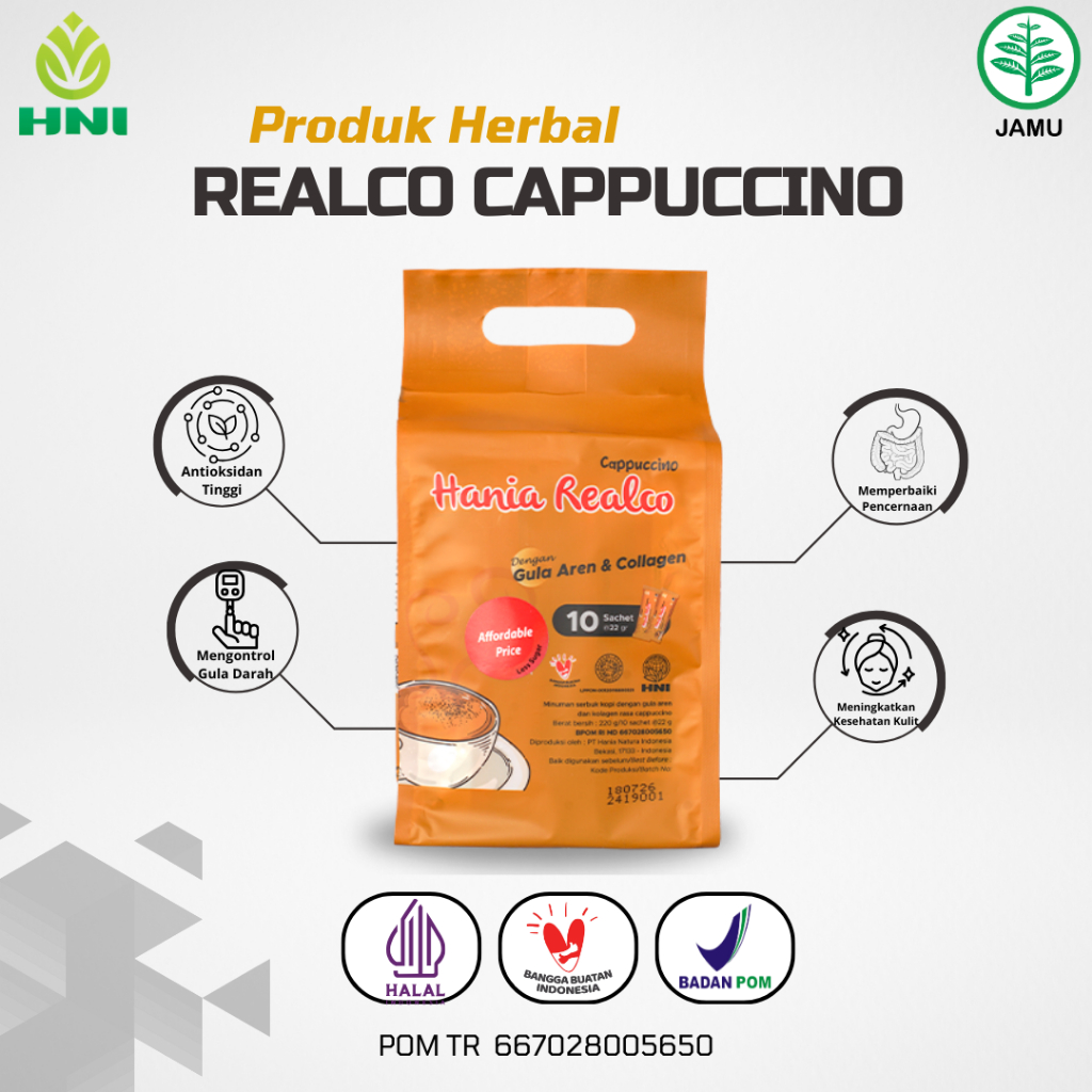 

HANIA REALCO CAPPUCINO COFFEE 10 Sachet Kopi Dengan Gula Aren & Collagen Menjaga Kesehatan Sendi Dan Tulang Mejaga Elasititas Menyebuhkan Luka. Terlaris