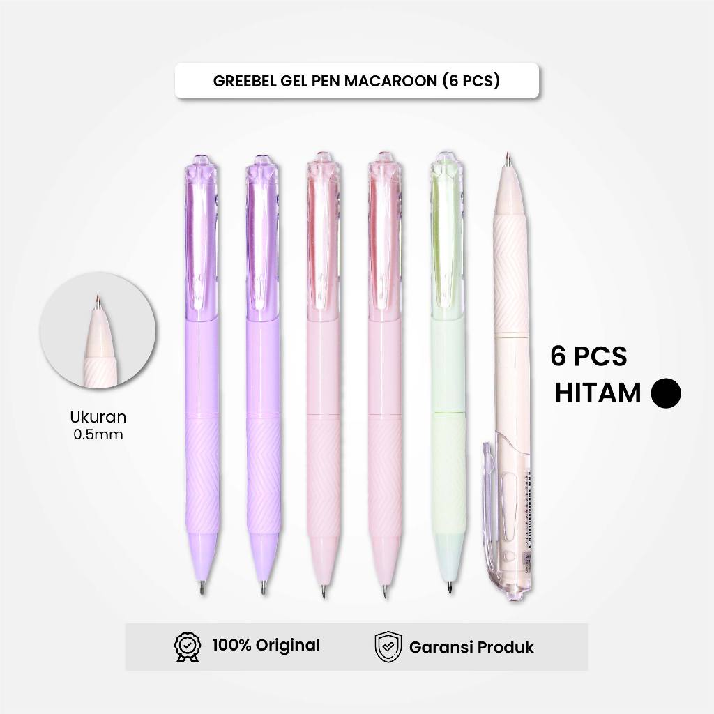 

GREEBEL Gel Pen Pulpen Pena GP-512 Macaroon Hitam 0.5 (6PCS/SET) / Pulpen Gel Murah Grosir