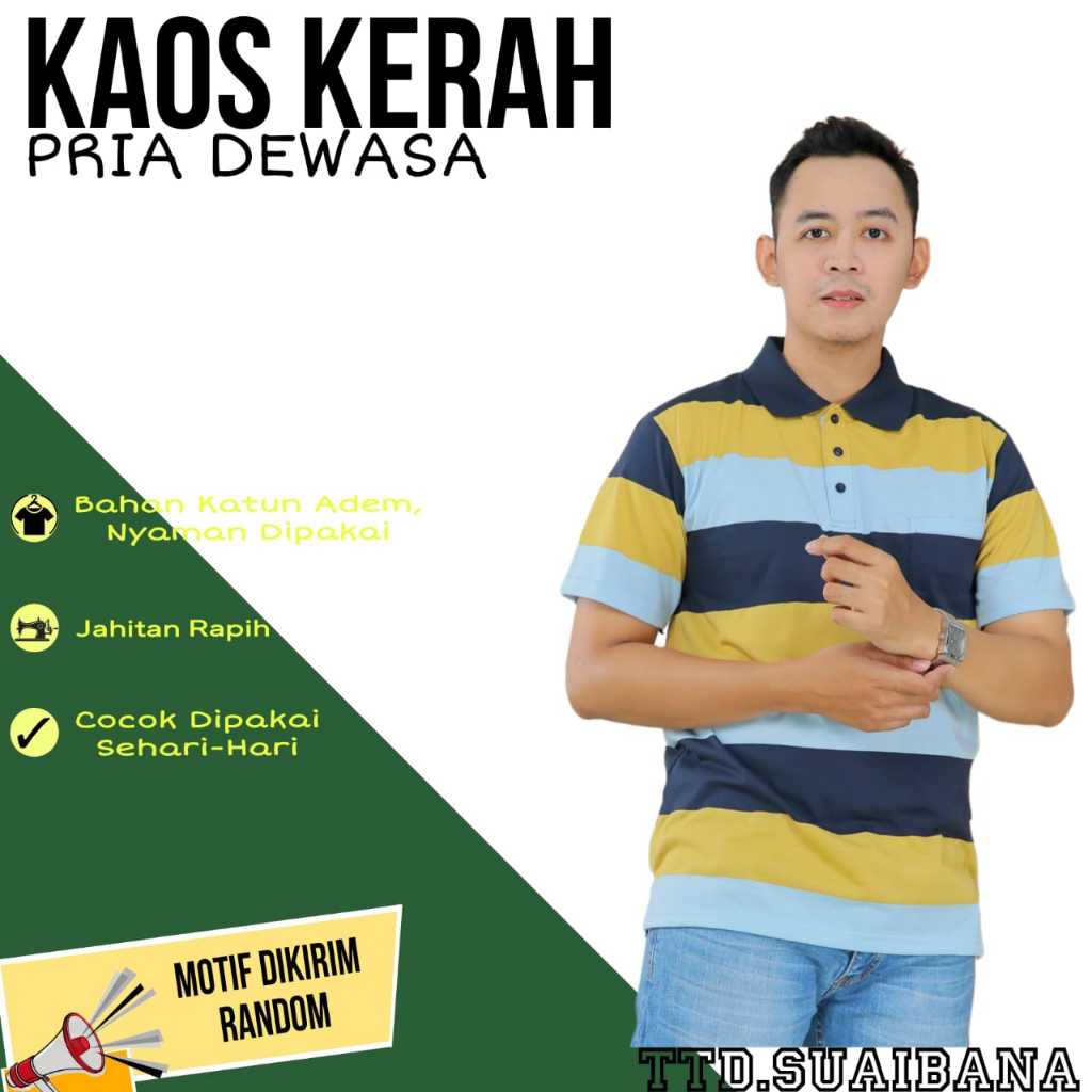 Kaos Kerah Salur Pria Dewasa Ukuran M L XL XXL - Motif Garis Garis AFADA - Baju Pria Dewasa Original