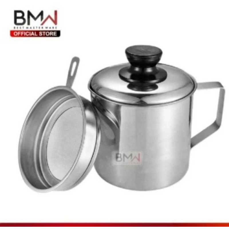 Oil Pot 1.2Liter Wadah Minyak Bekas Stainless Cangkir Minyak Jelantah Wadah Penyaring Minyak Goreng
