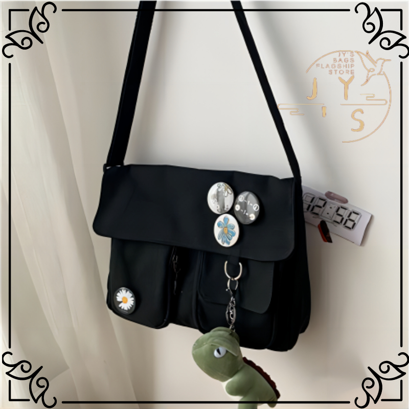 [HOT] Japanese Simple Satchel Korean ins Satchel Badge Satchel Double Pocket Satchel