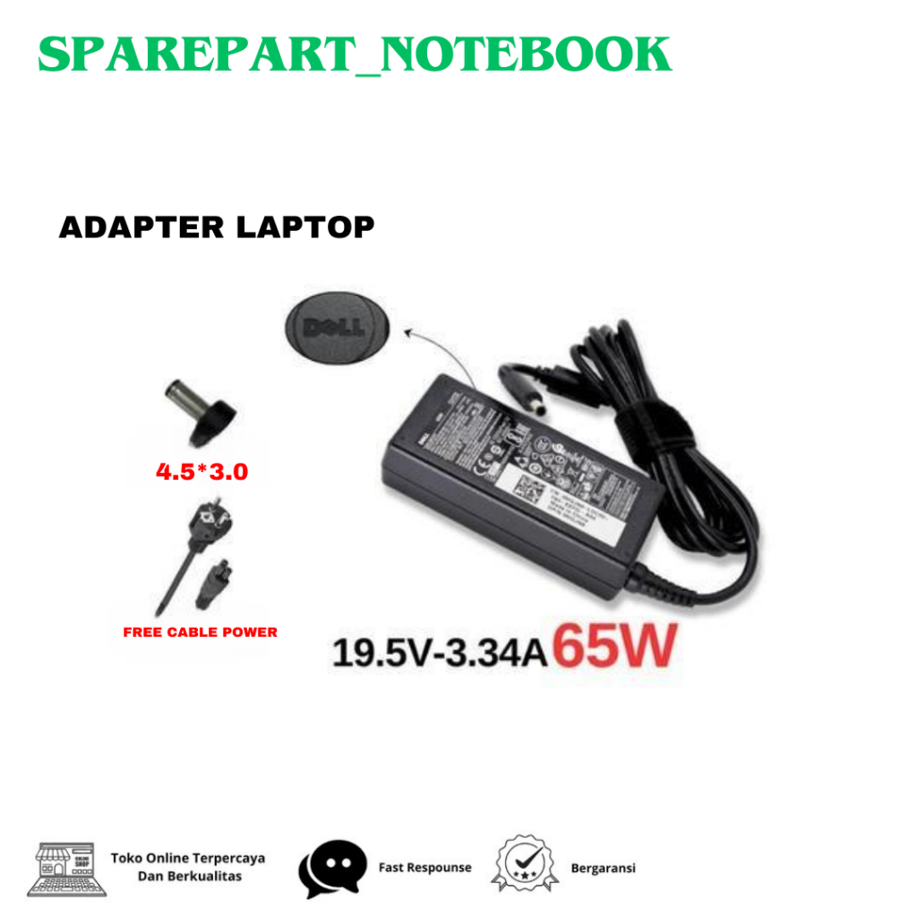 Adaptor 19.5V 3.34A 4.5*3.0mm 65W Laptop Power Adapter Charger D3L Insp1ron 15 3558 3551 3552 5551 5