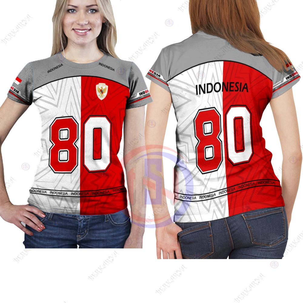 Kaos Wanita Baju Jersey 17 Agustus 2025 Baju Merah Putih Indonesia Fullprint Kaos 17 Agustus