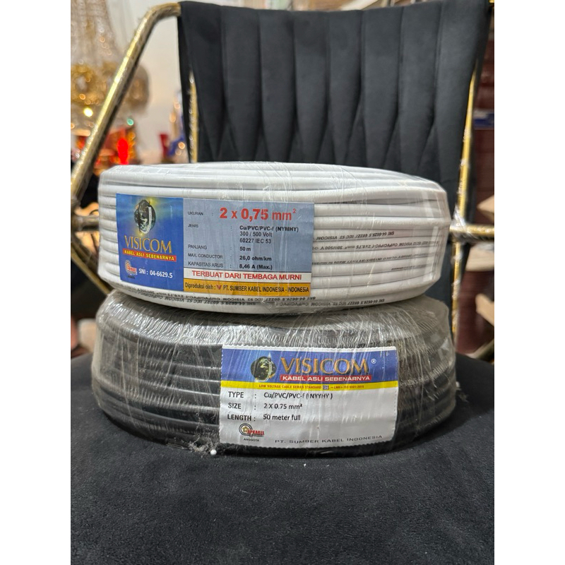 KABEL LISTRIK NYYHY 2x0,75MM / KABEL HITAM /KABEL SERABUT 2x0,75 VISICOM