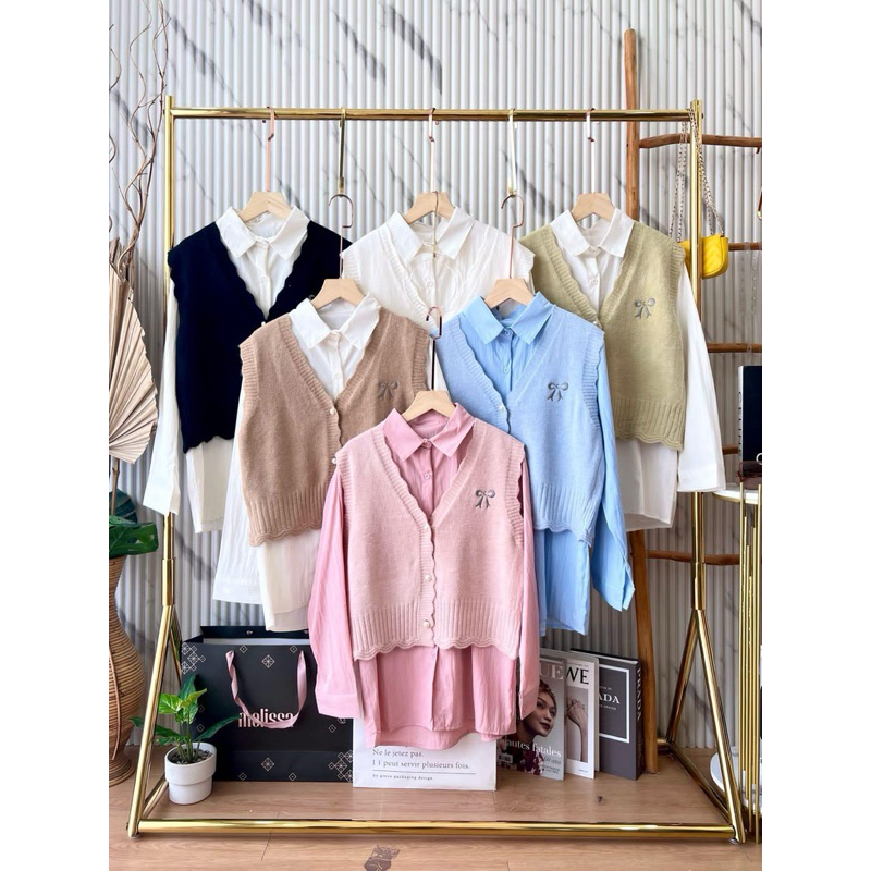 [ORI IMPORT] LUSIA KEMAJA SET VEST IMPORT LD 104/KEMEJA VEST KERJA WANITA PREMIUM REMAJA FORMAL
