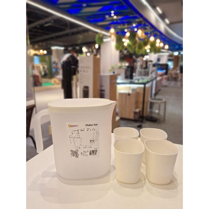 Appetite set 5pcs teko minum dan gelas plastik putih/pitcher set informa