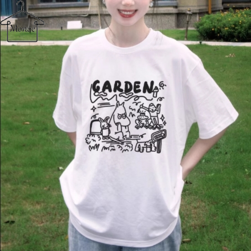 T-shirt longgar katun putih longgar longgar