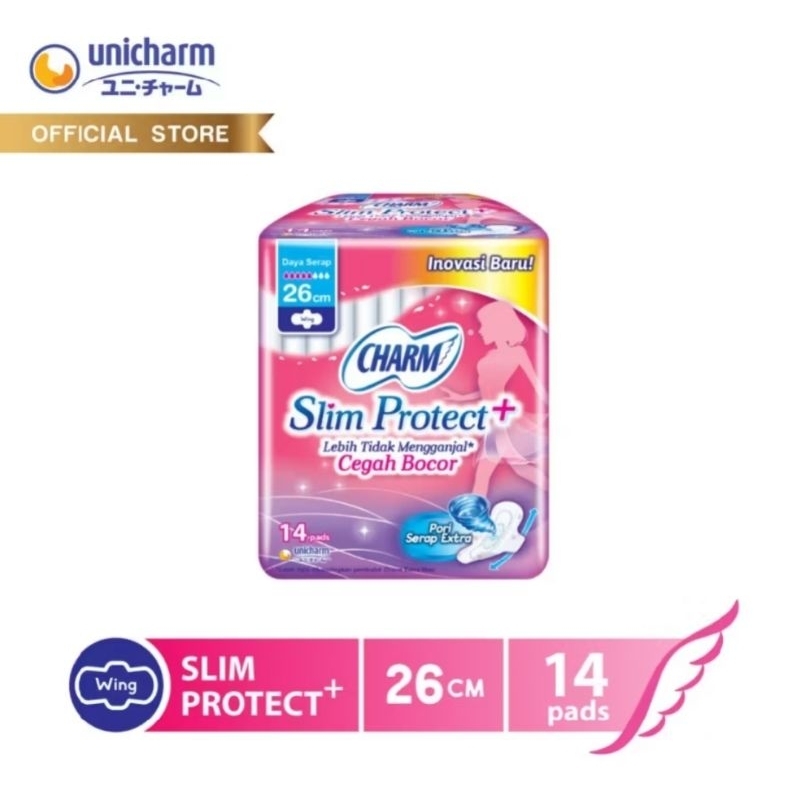 Charm Super Slim Protect+ Wing 26cm 14pads  Pembalut Wanita