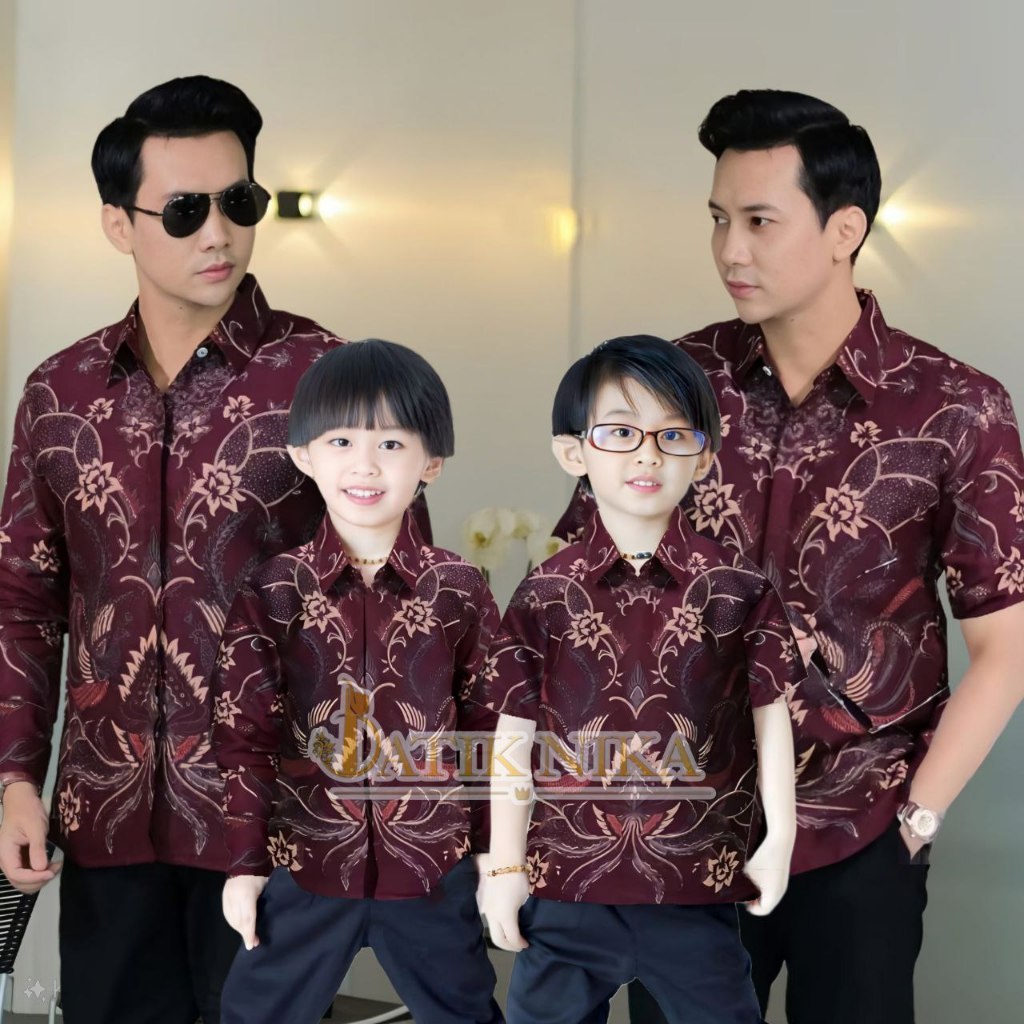 KEMEJA BATIK SULTAN BURGUNDY LENGAN PANJANG DAN PENDEK PRIA DEWASA ANAK LAKI LAKI UKURAN M L XL XXL