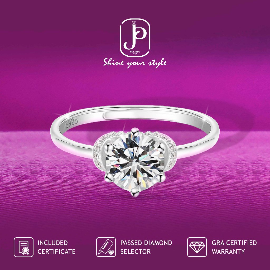 Kimjupe Cincin Wanita Diamond Moissanite Abelita 1CT Silver925 Gold Plated  Cnm31