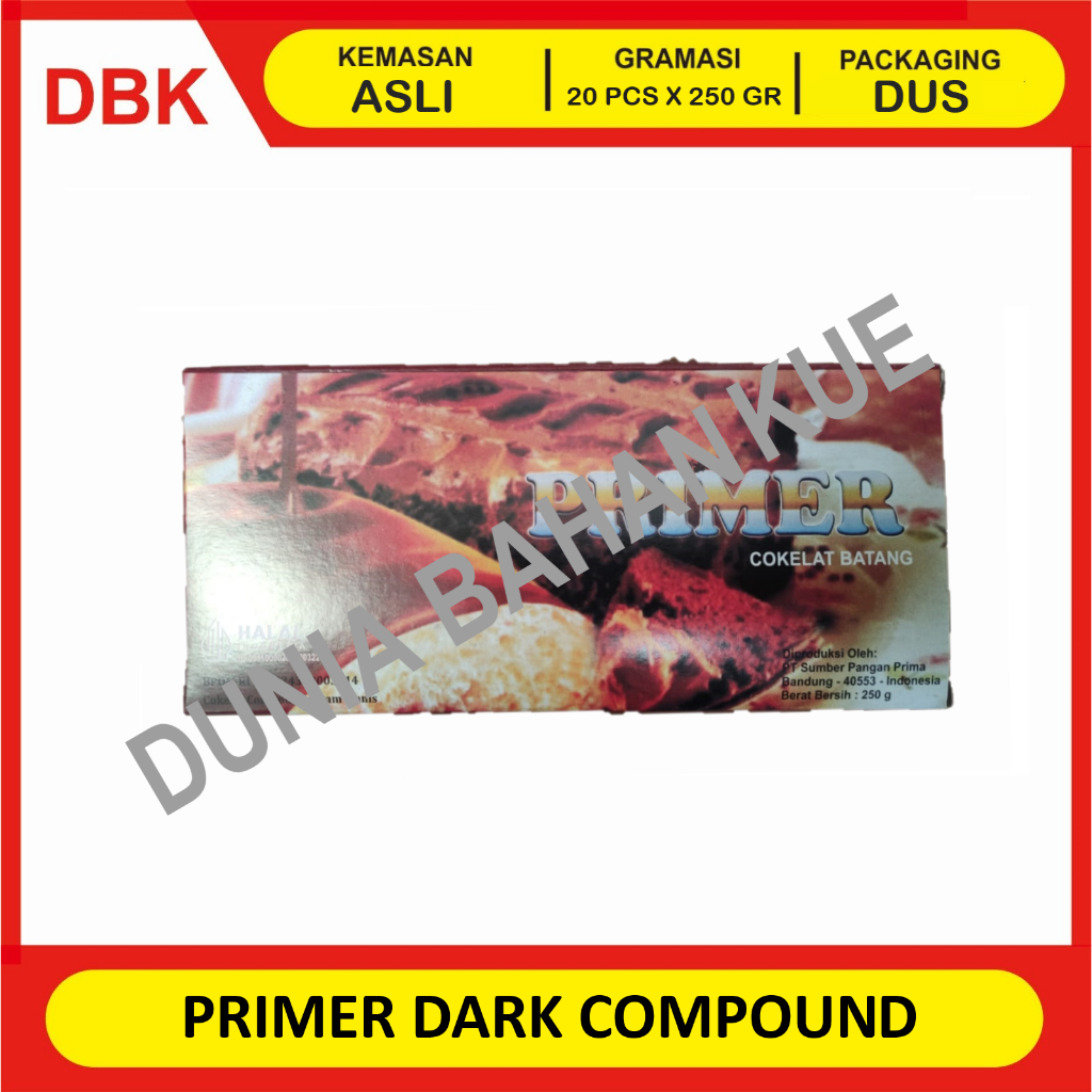 

PRIMER DARK CHOCOLATE COMPOUND 250 GR - 1 DUS 20 PCS / COKELAT BATANG PRIMER COKLAT