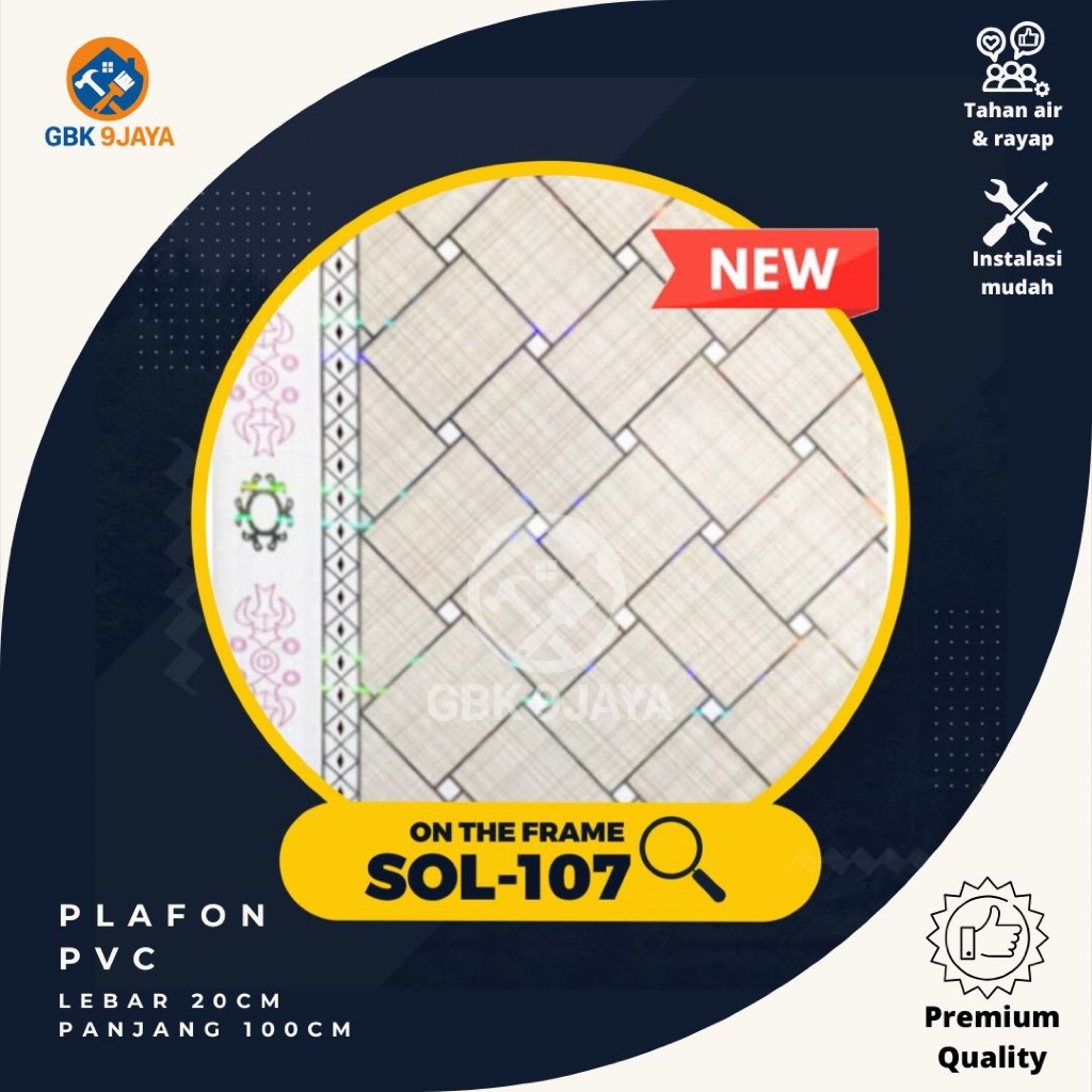 Plafon PVC Putih Motif 107 Lebar 20cm Panjang 100cm Tahan Air Anti Rayap Premium Mudah Dipasang