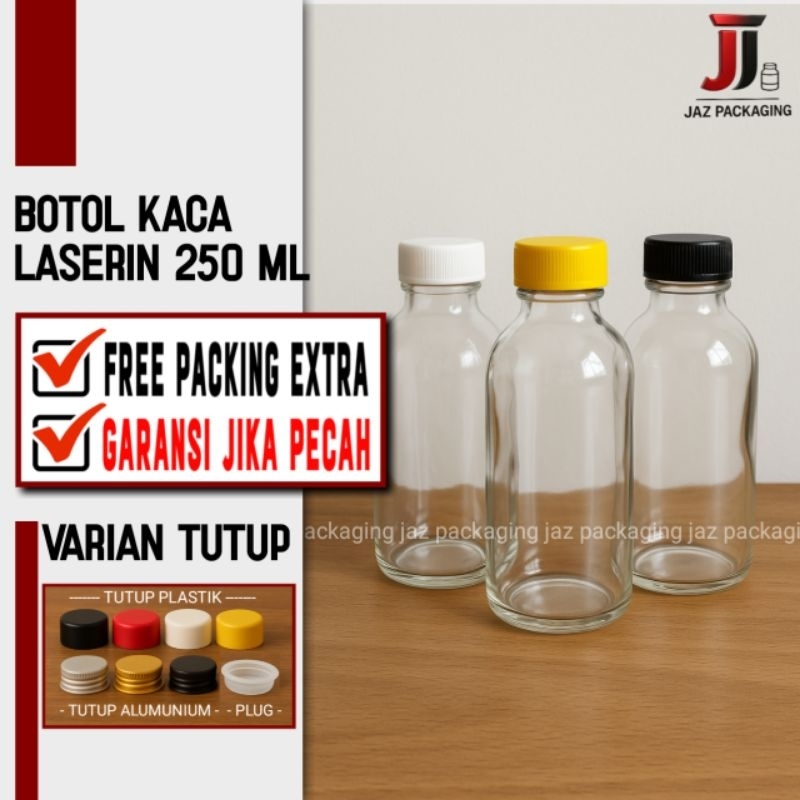botol kaca 250ml / botol laserin 250ml / botol kaca bening 250ml / botol jus 250ml / botol asi 250ml