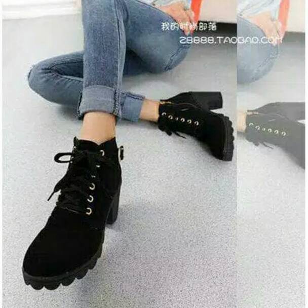 KODE G88Y DS SEPATU BOOTS WANITA ZIPER HITAM MAROONTAN