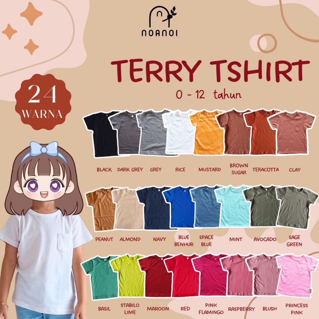 Kaos polos anak | Kaos pocket | Terry tshirt | Baju anak polos | Baju harian | Tshirt kids | Pocket 