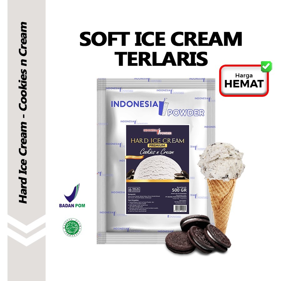 

Hard Ice Cream Powder / Bubuk Es Krim Premium Quality Rasa Cookies n Cream 250 Gr 500 Gr 1 Kg Omura Powder
