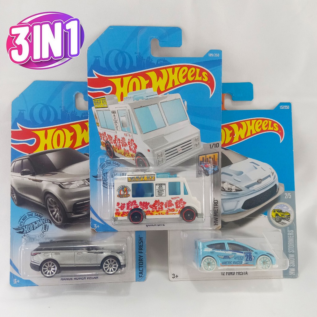 Paket 3-in-1 Hot Wheels – Range Rover Velar, Quick Bite, '12 Ford Fiesta | Diecast Miniatur Skala 1: