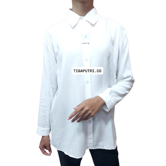Kemeja Putih Wanita Lengan Panjang Polos Bahan Rayon Atasan Wanita