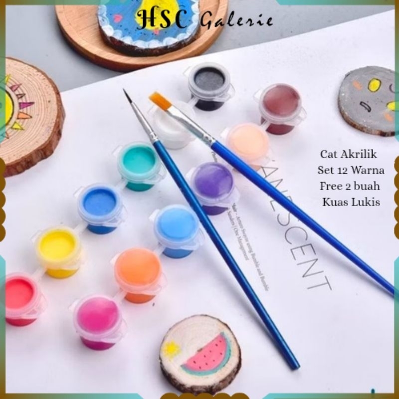 

HSC Cat Akrilik Set 12 Warna Free 2 Buah Kuas Lukis / Acrylic Paint Colour Set 12 Colour 3ml