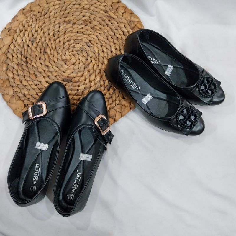 SEPATU WANITA FLATSHOES KERJA VISENTIN HITAM