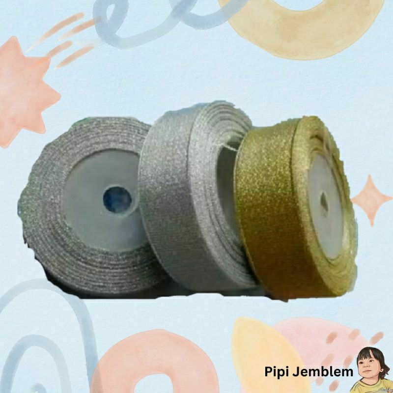 

[1 meter] pita gliter gold silver besar lebar 1 inc,pita kain satin murah