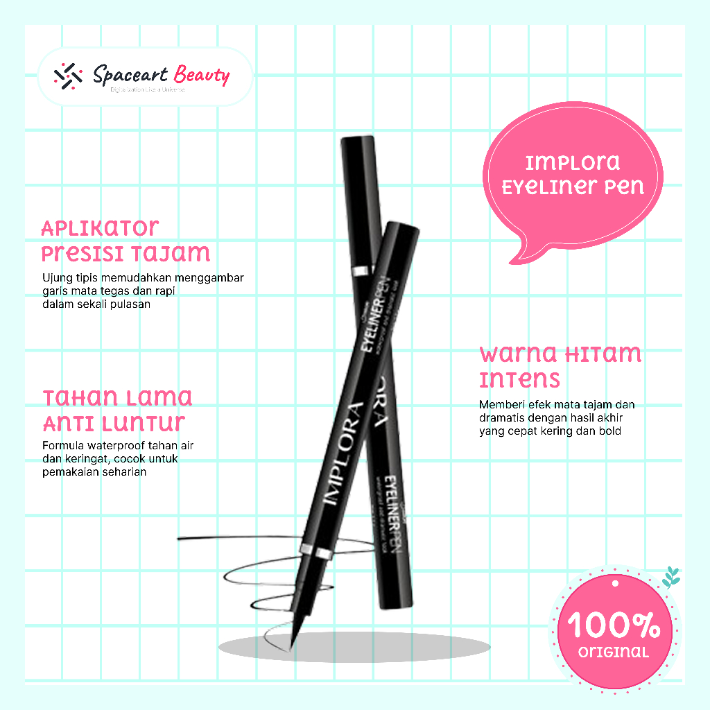 Implora Eyeliner Pen Black 1.7 Gram Tahan Lama, Anti Luntur, Warna Hitam Pekat, Waterproof