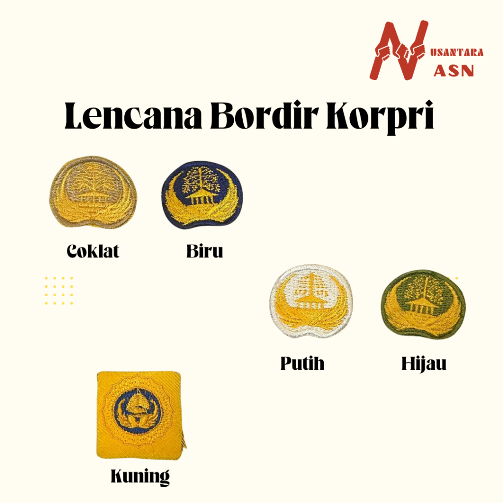 Atribut Lencana Badge Bordir Korpri Coklat Biru Putih Hijau Kuning