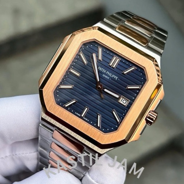 JAM TANGAN PRIA/COWOK PATEK PHILIPPE CUBITUS 42mm COMBINASI ROSEGOLD BLUE AUTOMATIC SWISS CLONE #Jam