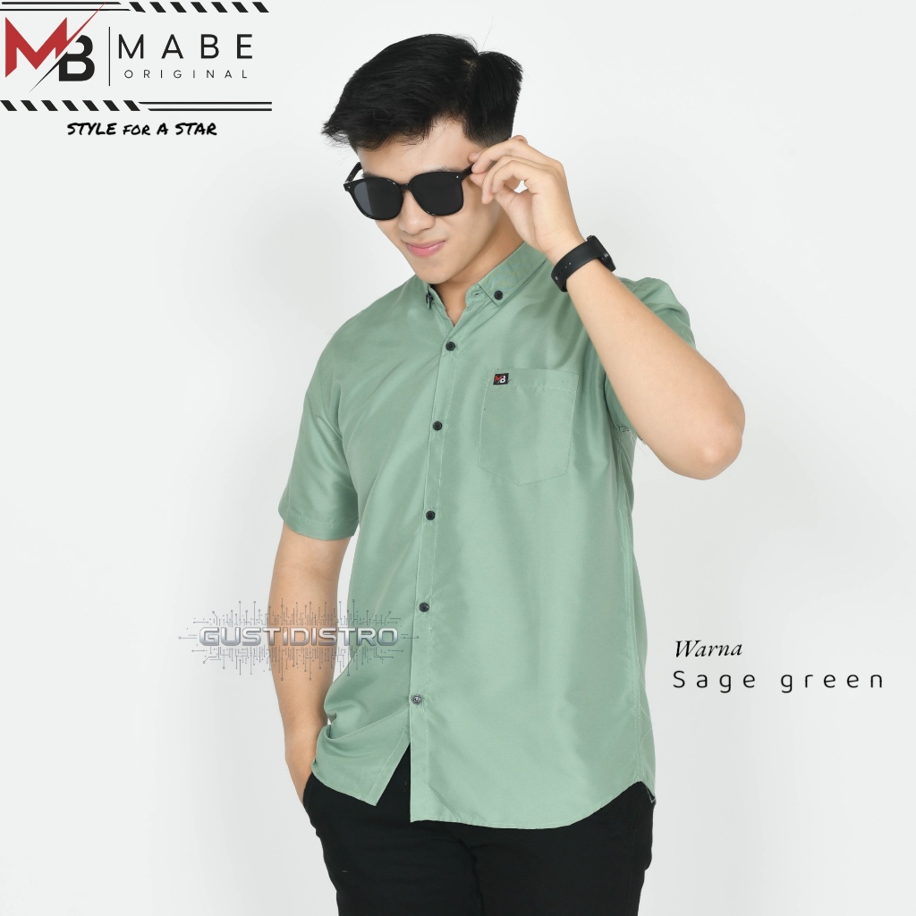 Kemeja Pria Sage Green Dewasa Polos Lengan Pendek Kasual Hem Cowok premium