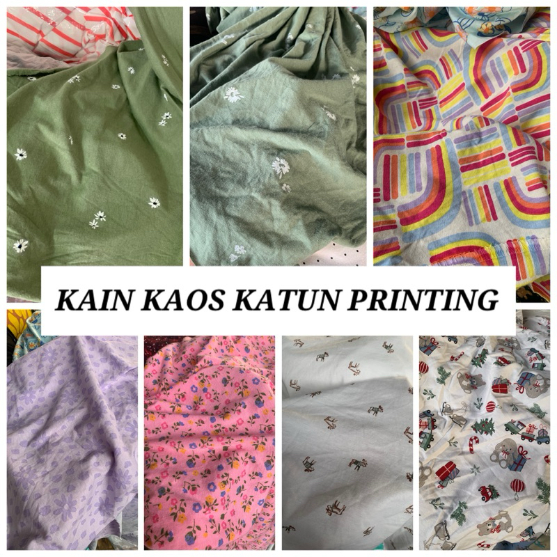 bahan kain kaos katun printing motif karakter/kaos motif bunga kecil/bahan kaos katun meteran /bahan