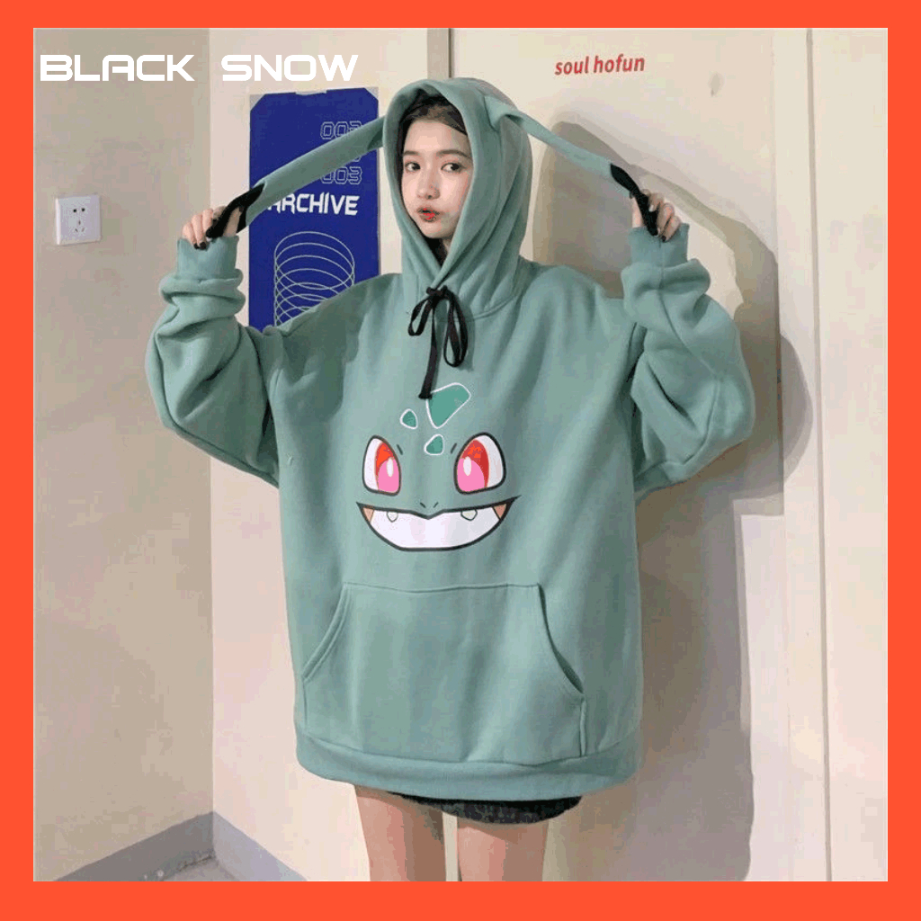 BLACK SNOW POKEMON HOODIE SWEATER HOODIE OVERSIZE WANITA KOREAN STYLE / HOODIE POKEMON