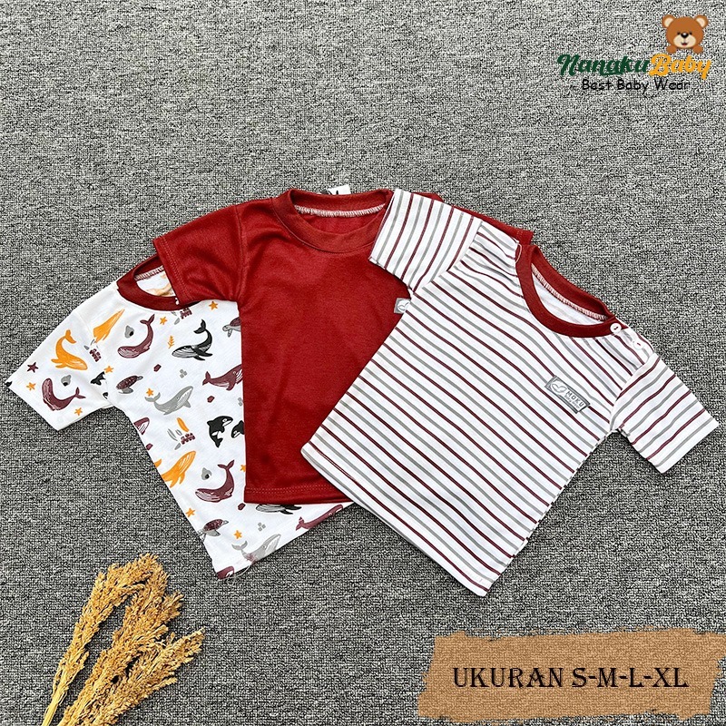 Nanaku Baby - Ukuran S M L XL  Baju Bayi Newborn Isi 3 PCS Model Lengan Pendek Kancing Pundak Bahan 