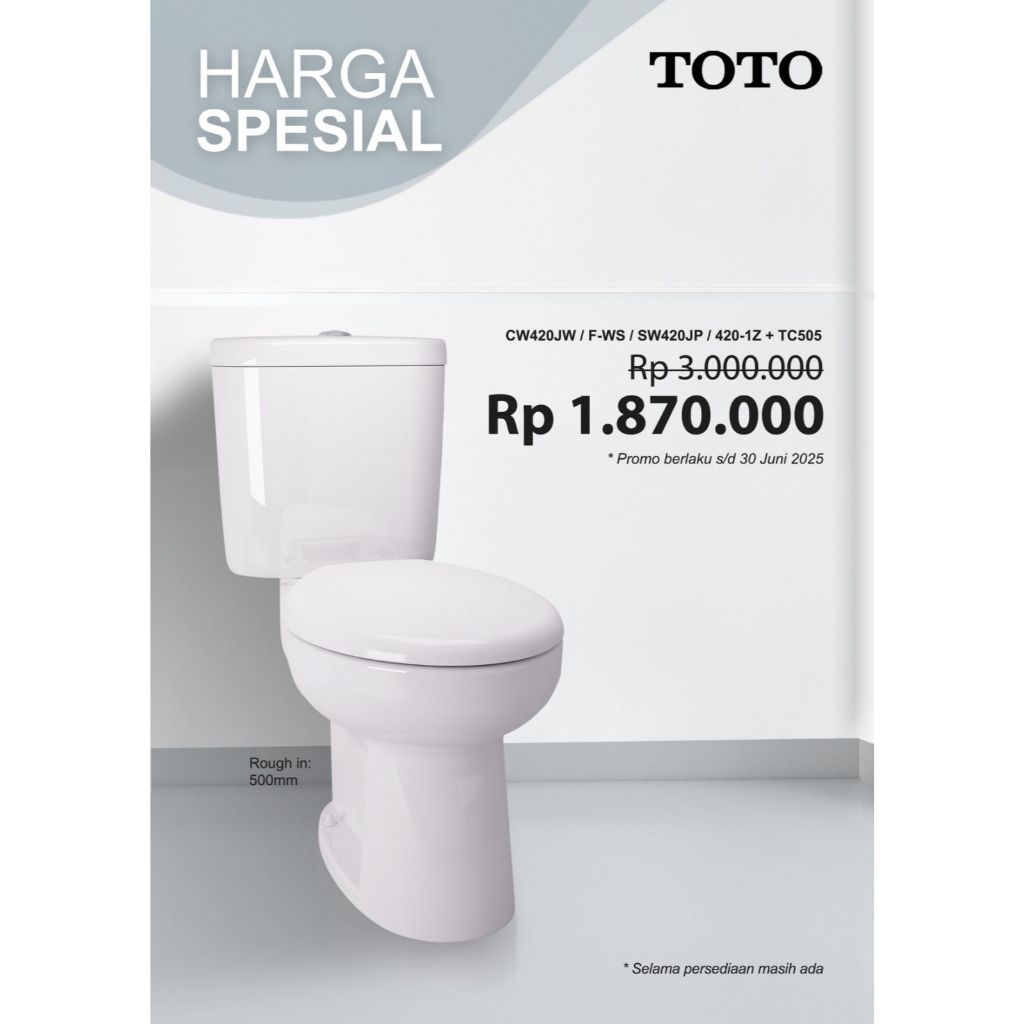 Closet Duduk TOTO CW420J Tutup TC505 Komplit Set / Kloset Duduk Toto