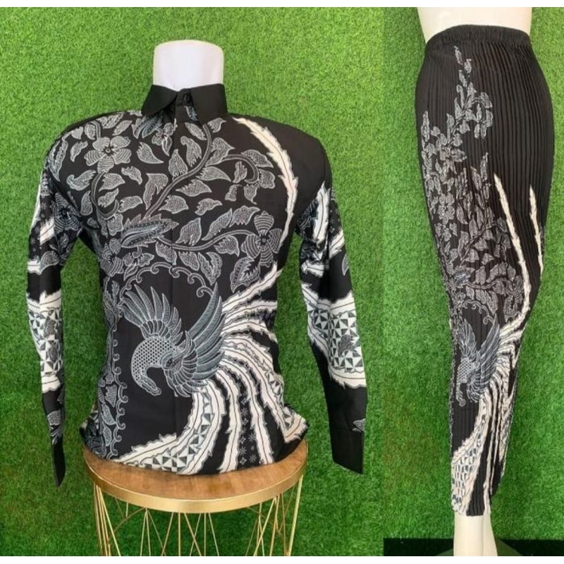 COD SET Batik Couple Rok Plisket Bahan Adem Berkualitas Premium ( Couple Kemeja + Rok Plisket ).