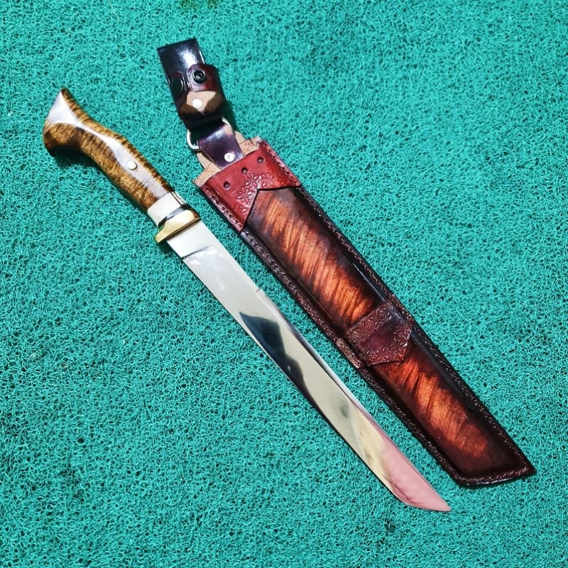 Golsem Potong Sapi Kambing Pisau Daging Baja D2 K110 Bohler Kayu BURL JATI